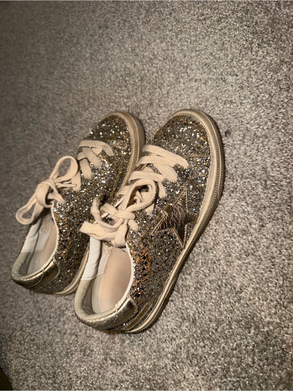 Golden Goose Kids Glitter Star Sneakers in Gold and Cream